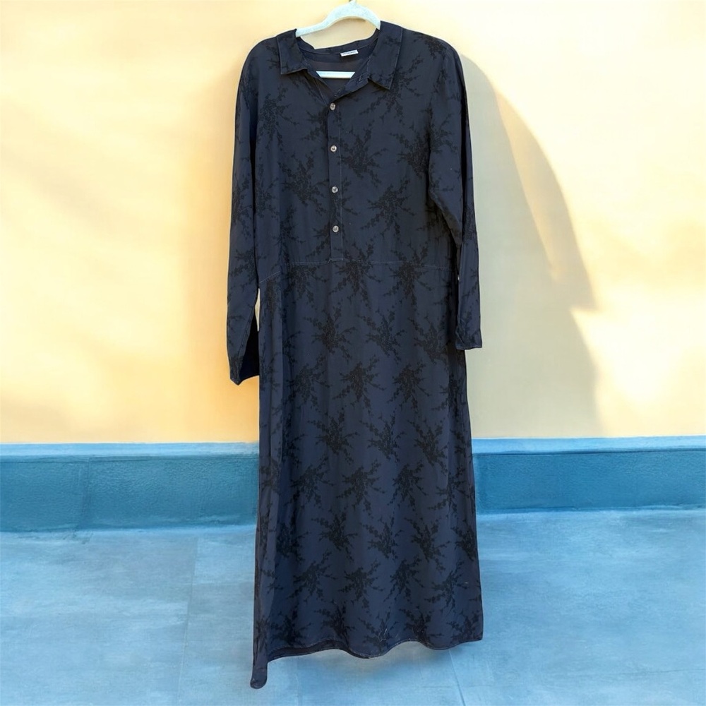VTG CP Shades Black Embroidered Long Sleeve Sheath Dress Sz M Half Button 90s - Picture 2 of 10